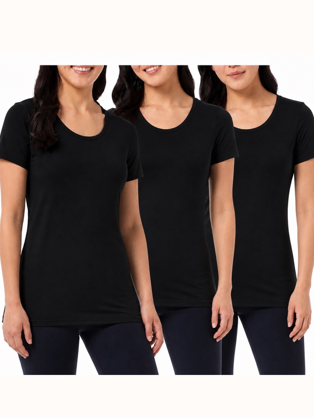 ☀️32 Degrees Cool Short Sleeve Scoop Neck Tees -3 Pack in Black Size Medium